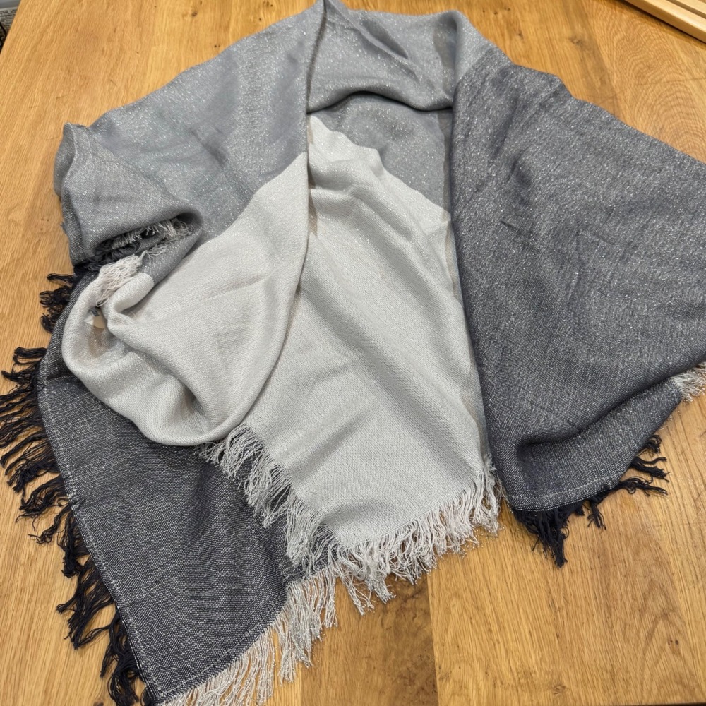 Gap Sparkle Scarf Dark Pewter Grey Metallic Colorblock Fringe Wrap 613280-00